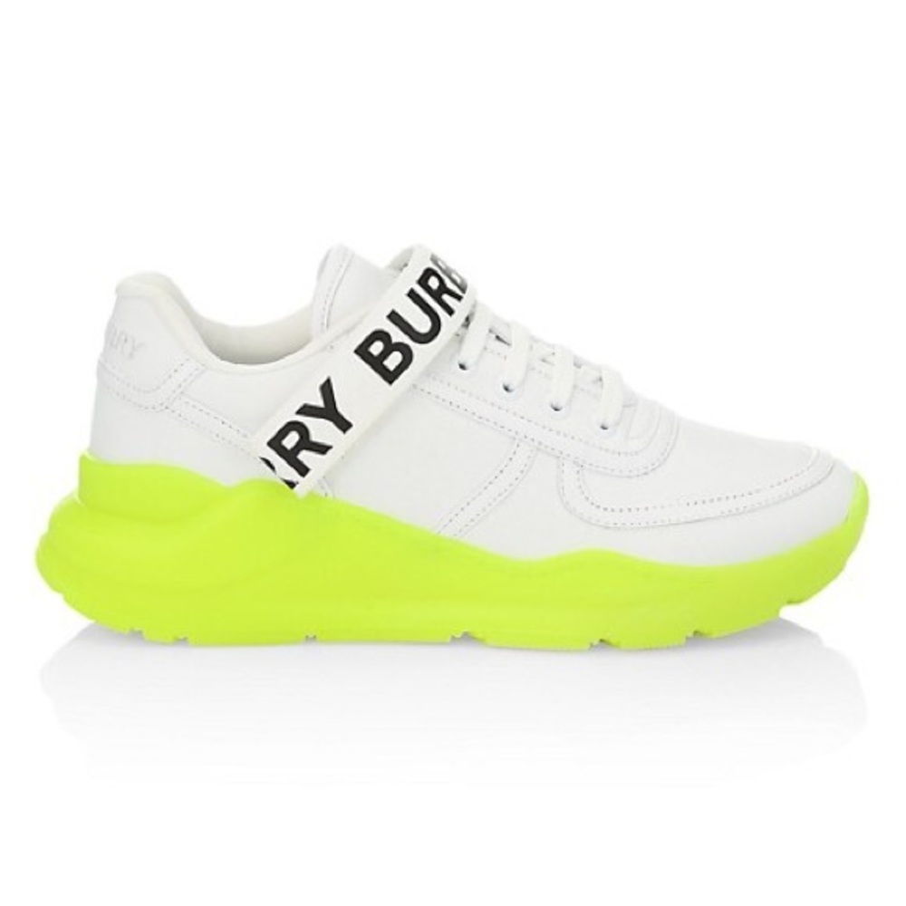 Burberry Ronnie Chunky White Leather Neon Sole Sneaker Size 40 - Picture 1 of 16